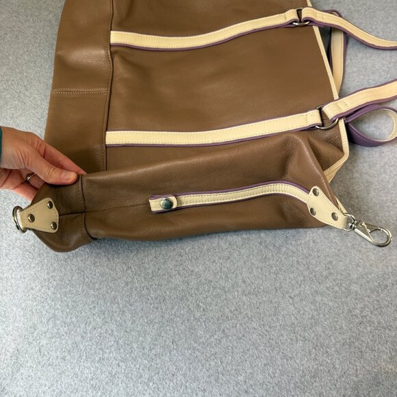 Levenger Taupe Brown Cream Purple Overnight Travel Bag Shoulder Duffel Weekend - Picture 15 of 16